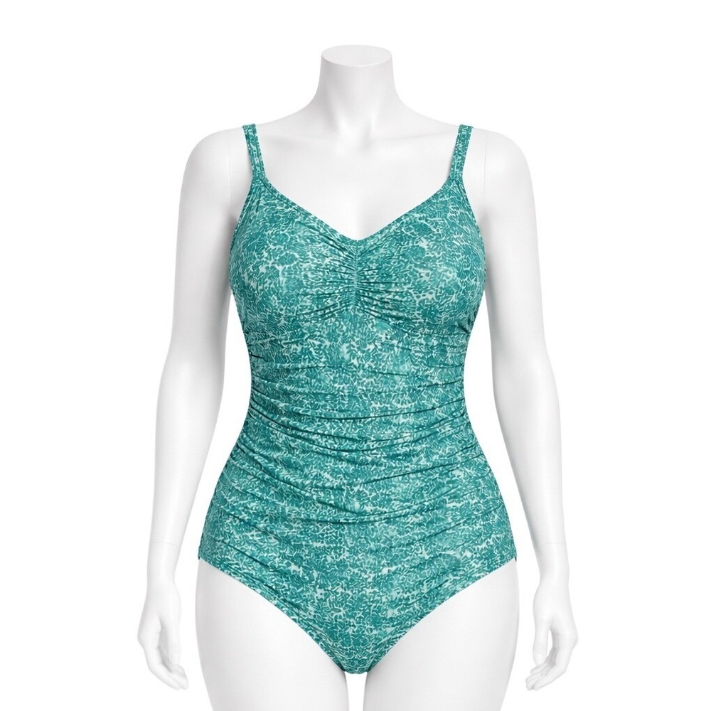 NEW Miraclesuit Underwire One Piece Swimsuit Women's 14 Teal Green Beach Resort